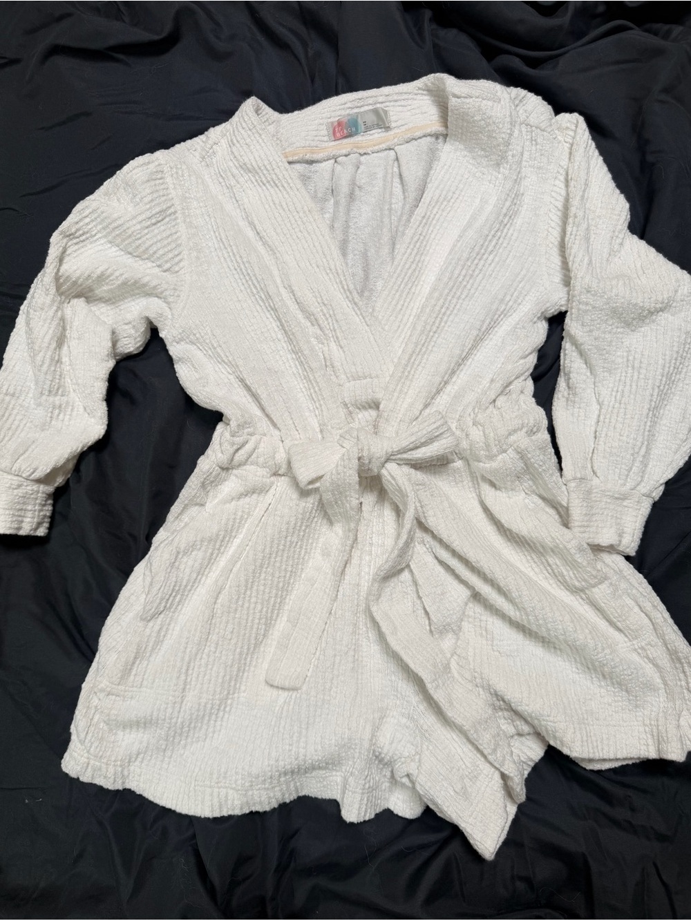 Free People White Terry Cloth Textured Tie-Waist Romper